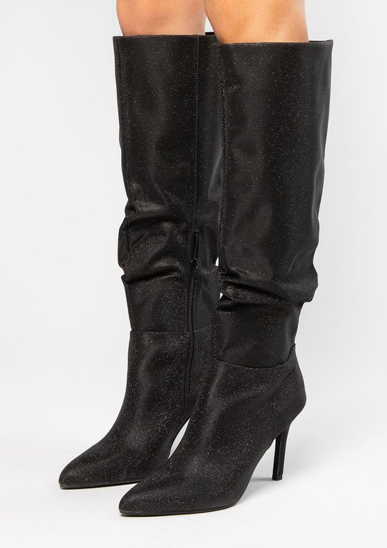 Sacha - Dames - Zwarte hoge laarzen met glitters