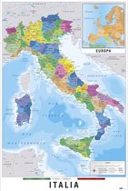 Italië kaart poster - geografie - aardrijkskunde - Rome - Milaan - Italiaanse tekst 61 x 91.5 cm