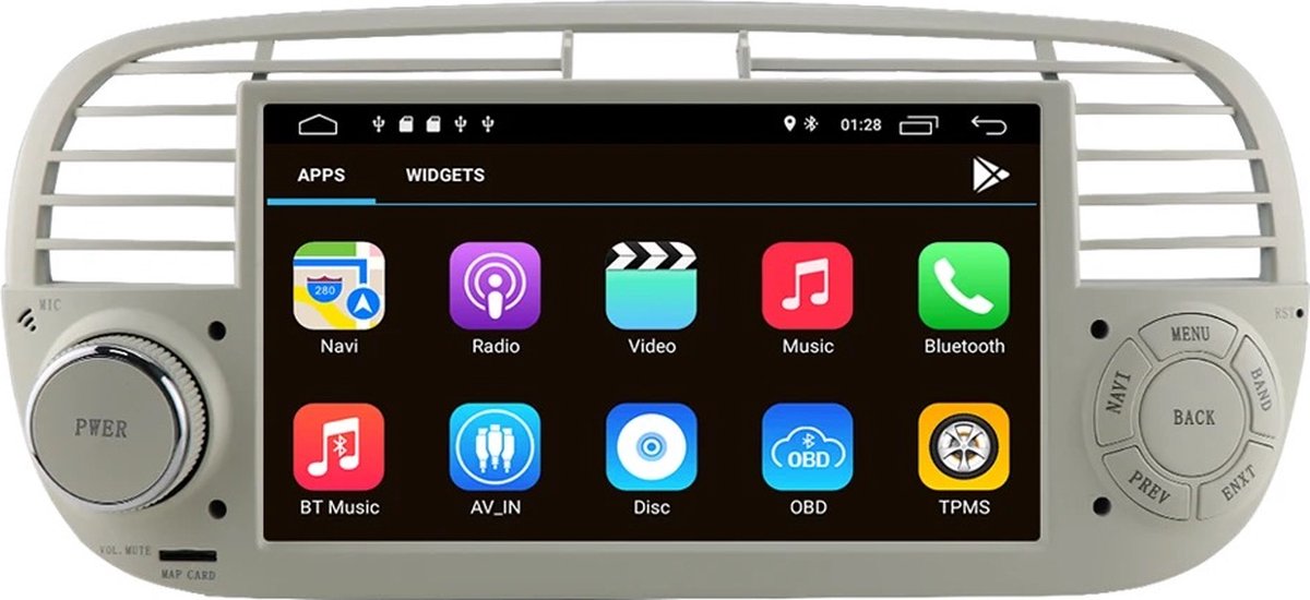 Autoradio 7 inch voor Fiat 500 Abarth Android 12 CarPlay/Auto/WiFi/GPS/RDS/DSP/NAV