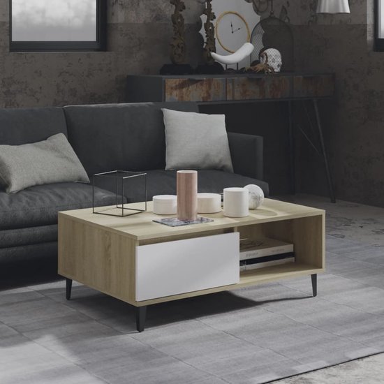 En.casa Salontafel Dyrøy 43x100x50 Cm - Wit Eikenkleurig En Grijs