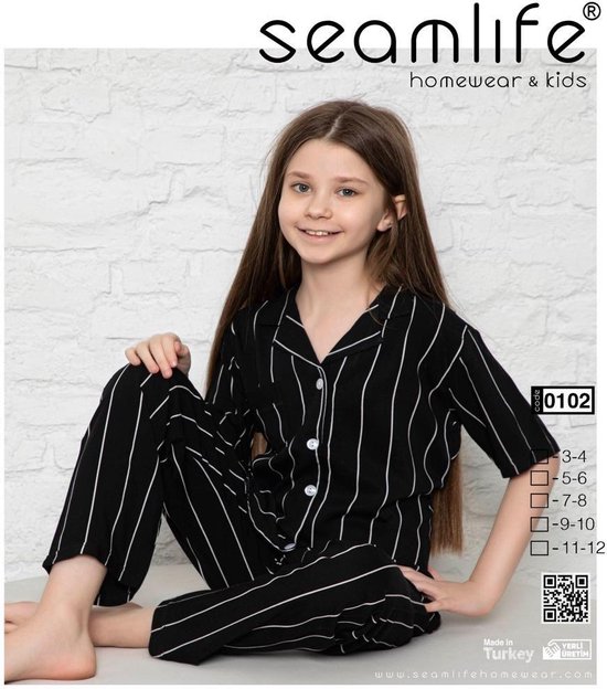 Meisjes Pyjama Set / 100% Katoen / Zwart/ 5-6 jaar