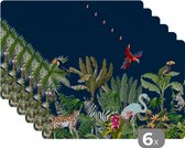 Set de table - Napperons en plastique - Jungle - Plantes - Animaux - Enfants - Flamingo - Zebra - 45x30 cm - 6 pièces - Résistant à la chaleur - Antidérapant - Coussinet - Amovible