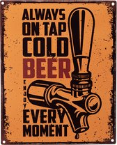 Clayre & Eef Tekstbord 20x25 cm Oranje Ijzer Biertap Always on tap Cold beer Wandbord