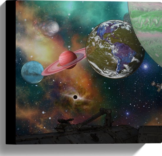 Canvas - Alle Planeten van het Universum vanaf Ruimteschip - 30x30 cm Foto op Canvas Schilderij (Wanddecoratie op Canvas)