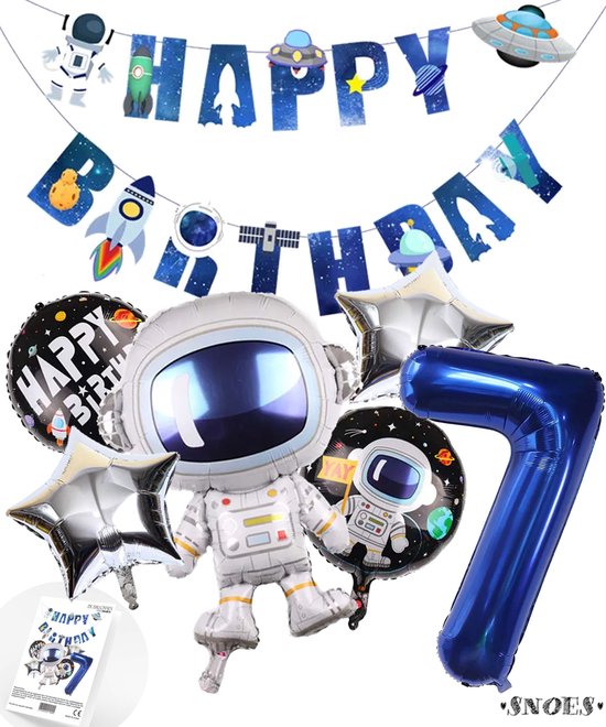 Cijfer Ballon 7 - Ruimte - Space - Raket - Astronaut - Slinger - Ballonnen - Galaxy - Happy Birthday Slinger - Snoes
