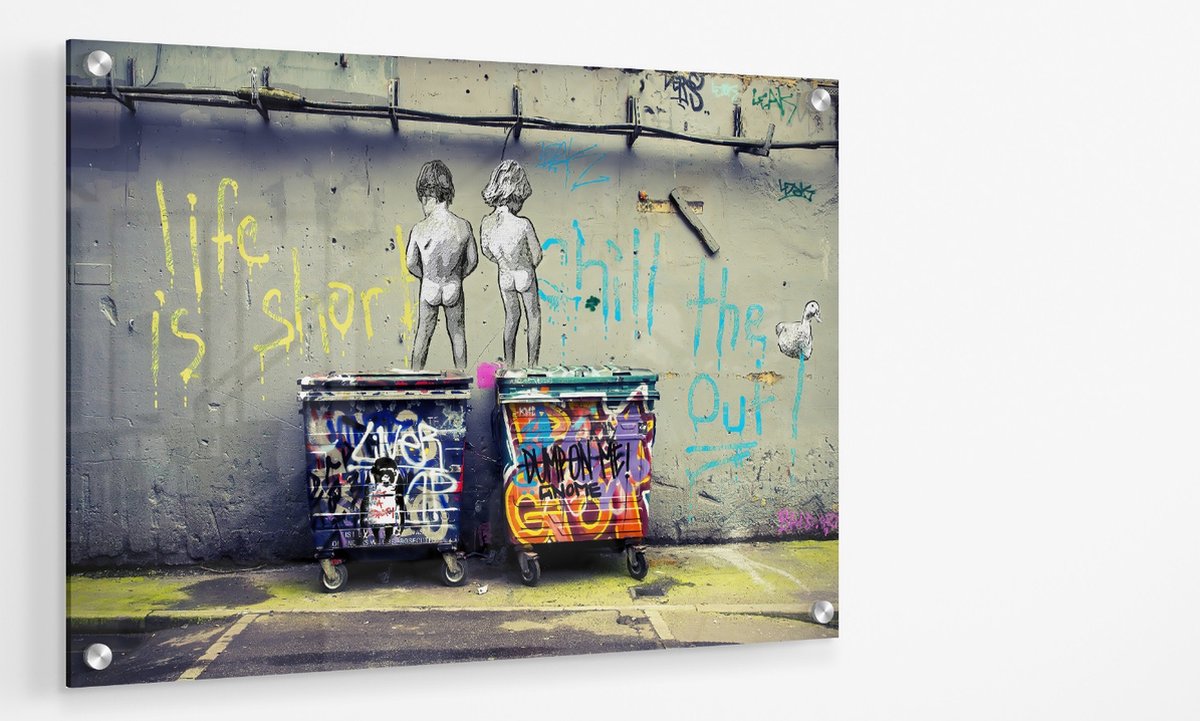 Banksy Life Is Short - Chill The Duck Out Peeing Boys, Het Leven is Kort - Chill Out Plassende Jongens - Acrylglas Perspex Plexiglas Print