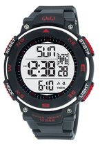 Q&Q-Heren-Horloge-Digitaal-Waterdicht-10BAR-Zwemmen/Sporten-Rubber-Backlight-Stopwatch-Dual Time-Countdown Timer-5 alarmen in te stellen-42MM-Rood/Zwart