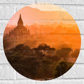 Muursticker Cirkel - Fel Zonlicht over de Tempels van Myanmar - 40x40 cm Foto op Muursticker