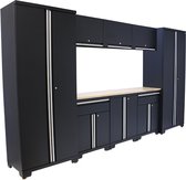 Bol.com George Tools werkplaatsinrichting - Werkbank met 8 gereedschapskasten en houten werkblad - Werktafel met 2 laden - Compl... aanbieding