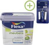 Flexa Mooi Makkelijk - Meubels - Mooi Gebroken Wit - 750 ml + Flexa Lakroller - 4 delig