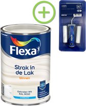 Flexa Strak in de Lak - Watergedragen - Zijdeglans - Gebroken Wit - 1,25 liter + Flexa Lakroller - 4 delig