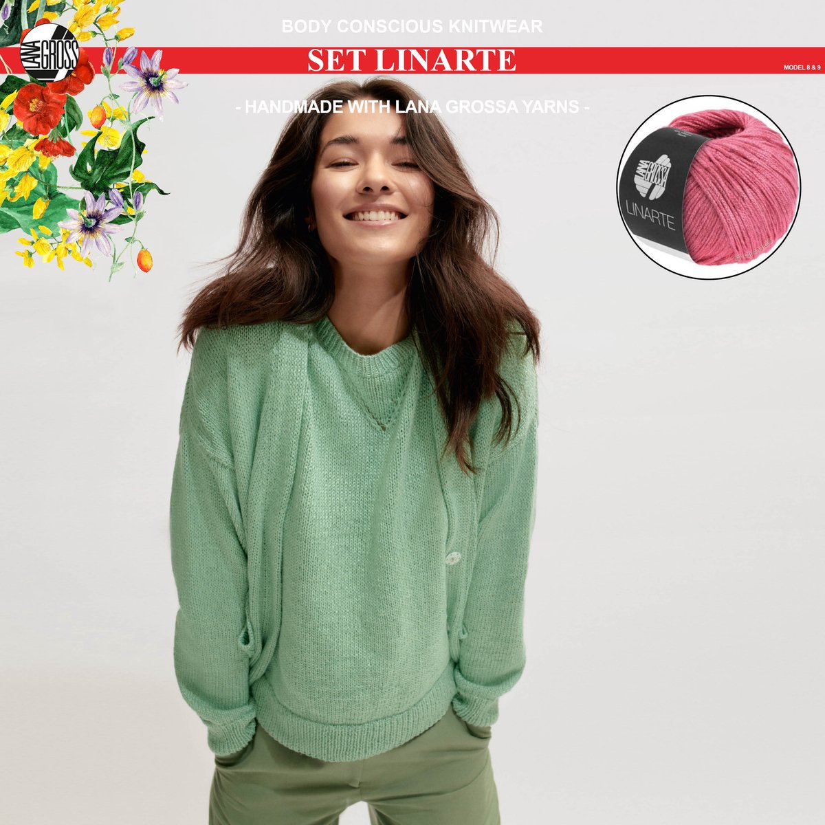 Breipakket top en vest mt. 40/42 met Linarte garen model 8 & 9 van Lana Grossa Classici nr.24-kleur azalea-10% korting!