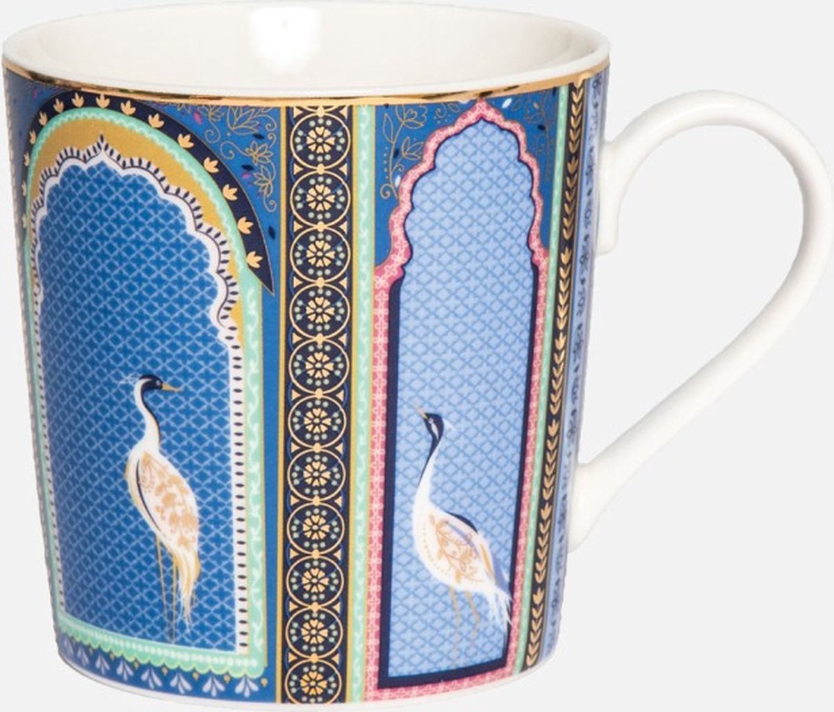 Sara Miller London - India Mug Indigo - Mok - Blauw - Kraanvogel - Ø 9,8 cm, H 10,6 cm, 0,34 l