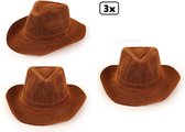 3x Hoed western goud/bruin glitter - Western thema feest festival party hoed cowboy