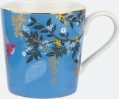 Sara Miller London - Chelsea Mug Light Blue - Mok - Navy blauw - Vogels - Ø 9,8 cm, H 10,6 cm, 0,34 l