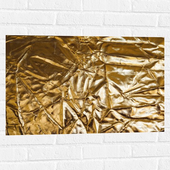 Muursticker - Gekreukelde Gouden Stof - 75x50 cm Foto op Muursticker