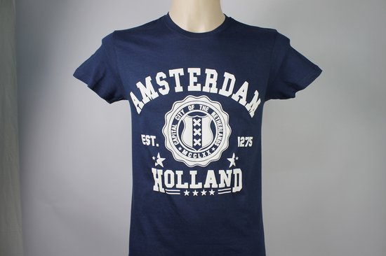 T-shirt blauw Holland Captial city Amsterdam heren | bol.