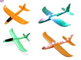 Happy Trendz® Set van 4 - vliegtuigen zweef vliegtuig Speelgoedvoertuig - Foam Wegwerp Set 48 cm + 35 cm met verlichting Oranje Groen - Oranje en Groen led - XL-model (48 cm)+(35 cm)