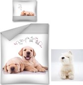 Labrador dekbedovertrek - Honden - eenpersoons - 100% katoen - inclusief witte pluche Terrier!
