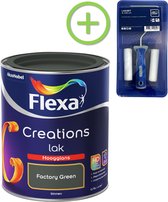 Flexa Creations - Lak Hoogglans - Factory Green - 750 ml + Flexa Lakroller - 4 delig
