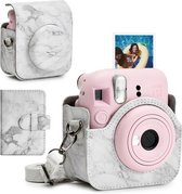 Accessoires Set geschikt voor Fujifilm Instax Mini 12 Case - Hoesje - Fotoboek - Hoesje met Draagriem - Camera Tas - Marmer