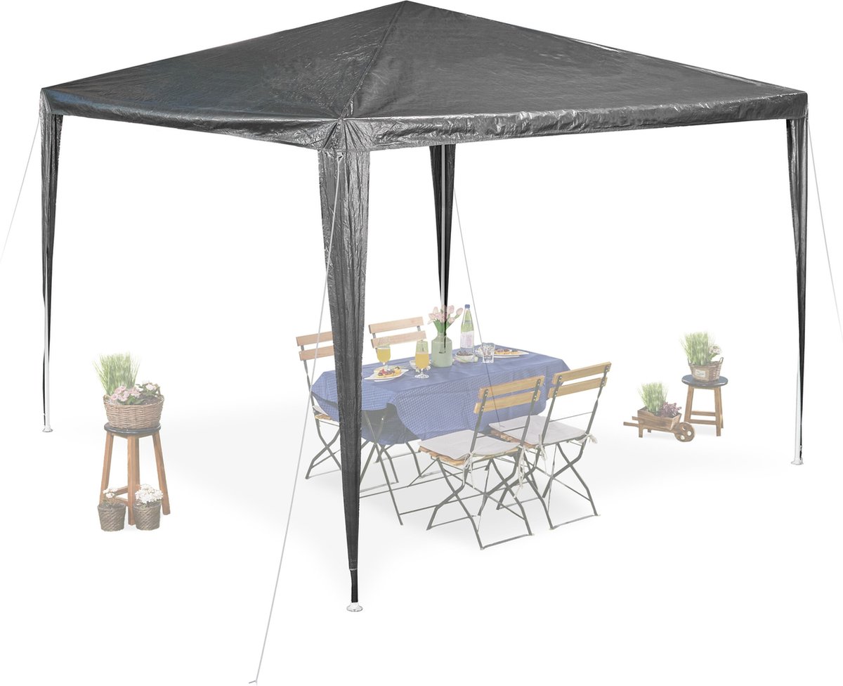 Relaxdays partytent 3x3 m tuintent zonder zijwanden PE en staal waterdicht grijs