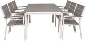 Levels tuinmeubelset tafel 100x160/240cm en 6 stoel Levels wit, grijs.