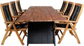 Doory tuinmeubelset tafel 100x250cm en 6 stoel 5pos Peter naturel, zwart.