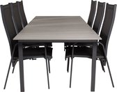 Levels tuinmeubelset tafel 100x229/310cm en 6 stoel Copacabana zwart, grijs.