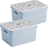 Sunware Sigma Home Opbergbox - 32L - 2 Boxen + 2 Deksels - Blauw/Triangel
