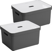 Sunware Sigma Home Opbergbox - 32L - 2 Boxen + 2 Deksels - Antraciet/Transparant