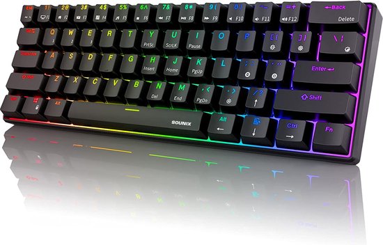 Sounix Gaming Keyboard - 60% Mechanisch Qwerty Gaming Toetsenbord - 64 keys - 18 RGB Effect - US Qwerty - Zwart