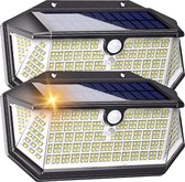 HappyLeds Wandlamp Buiten op Zonne Energie - Buitenlamp met Bewegingssensor - Solar Tuinverlichting - Oplaadbaar - 2 Stuks - 266 LED’s