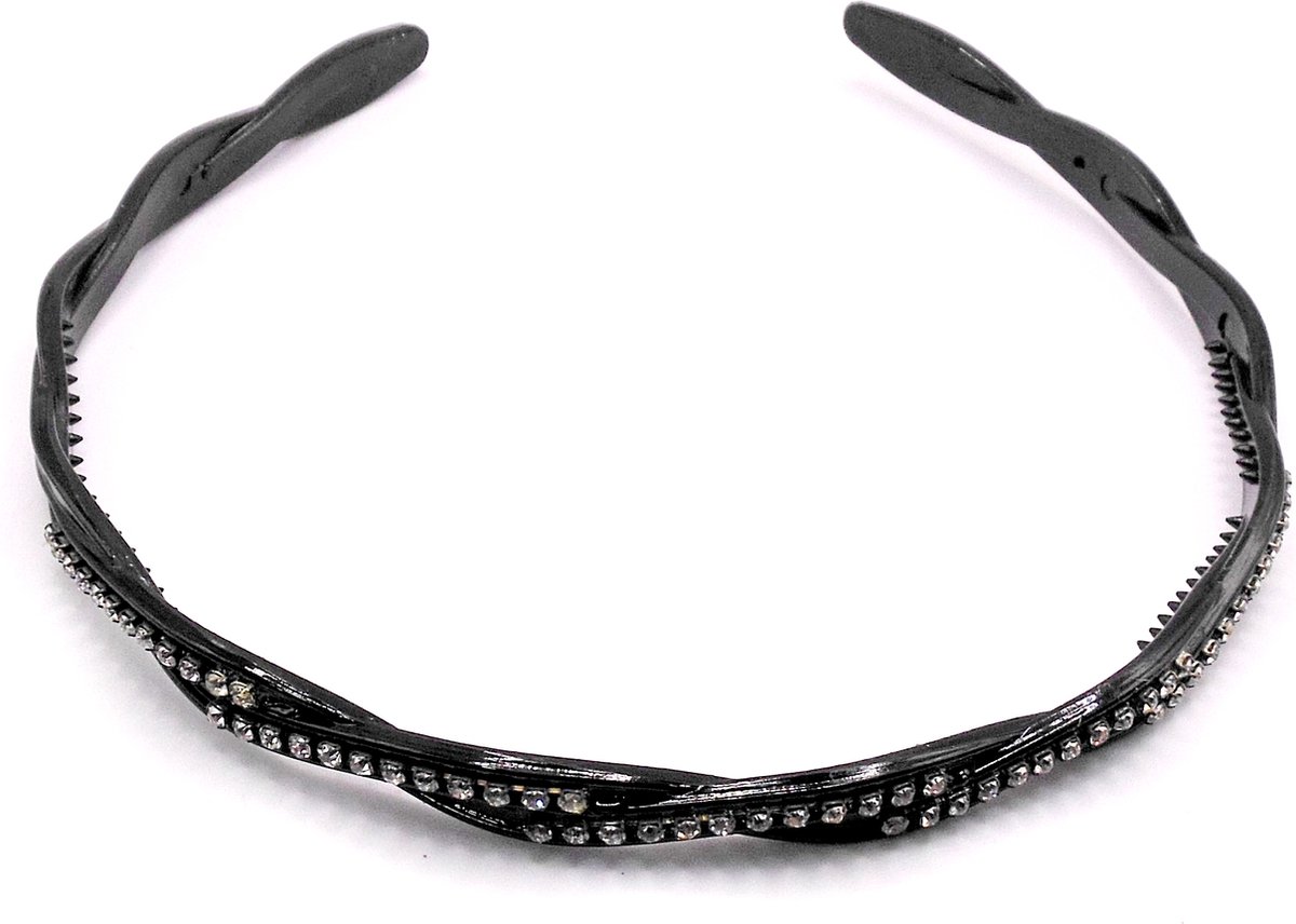 Diadeem gedraaid zwart met strass punten