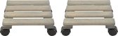 2x Plantenonderzetter/multiroller vurenhout 28 cm - 100 kg - Woonaccessoires/decoratie houten planken/trolley voor kamerplanten