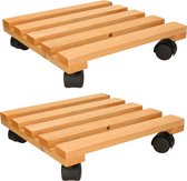 2x Plantenonderzetter/multiroller vurenhout 30 cm - 30 kg - Woonaccessoires/decoratie houten planken/trolley voor kamerplanten