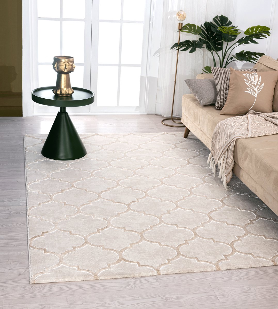the carpet Vloerkleed Knight Elegant, Hoge kwaliteit, Woonkamerkleed, Zachte korte pool, 3-D effect, Glanzende design elementen, Hoog-Laag structuur, Beige, 240 x 340 cm