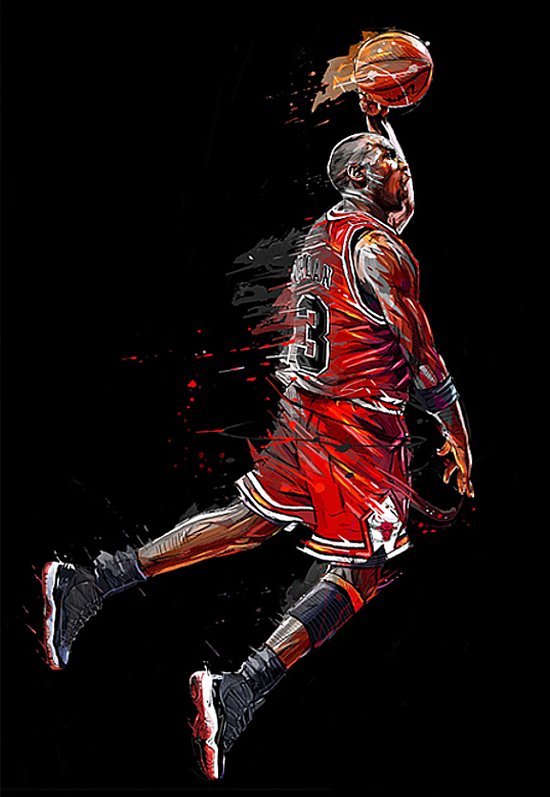 Allernieuwste.nl® Canvas Schilderij Michael Jordan Basketbal Dunk - Sport - Abstract - Poster - 70 x 100 cm - Kleur