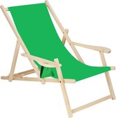Springos - Chaise longue - Chaise de plage - Chaise longue - Réglable - Accoudoirs - Bois de hêtre - Handgemaakt - Vert