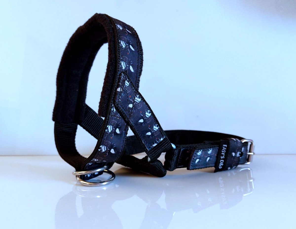 Gentle leader zwart skull Jack gevoerd antitrek hoofdhalster hond