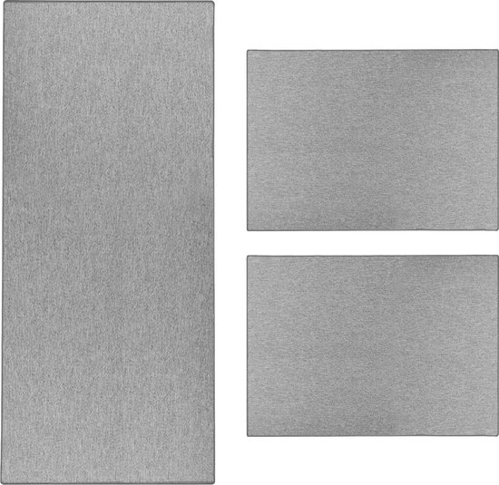 Karat Slaapkamen vloerkleed in Sisal-Optik - Sabang - 3-Delig - Zilver - 1 Loper: 67 x 250 cm + 2 Loper: 67 x 140 cm
