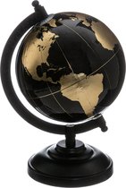 Decoratie wereldbol/globe zwart/goud op metalen voet D13 x H22 cm - Landen/continenten topografie