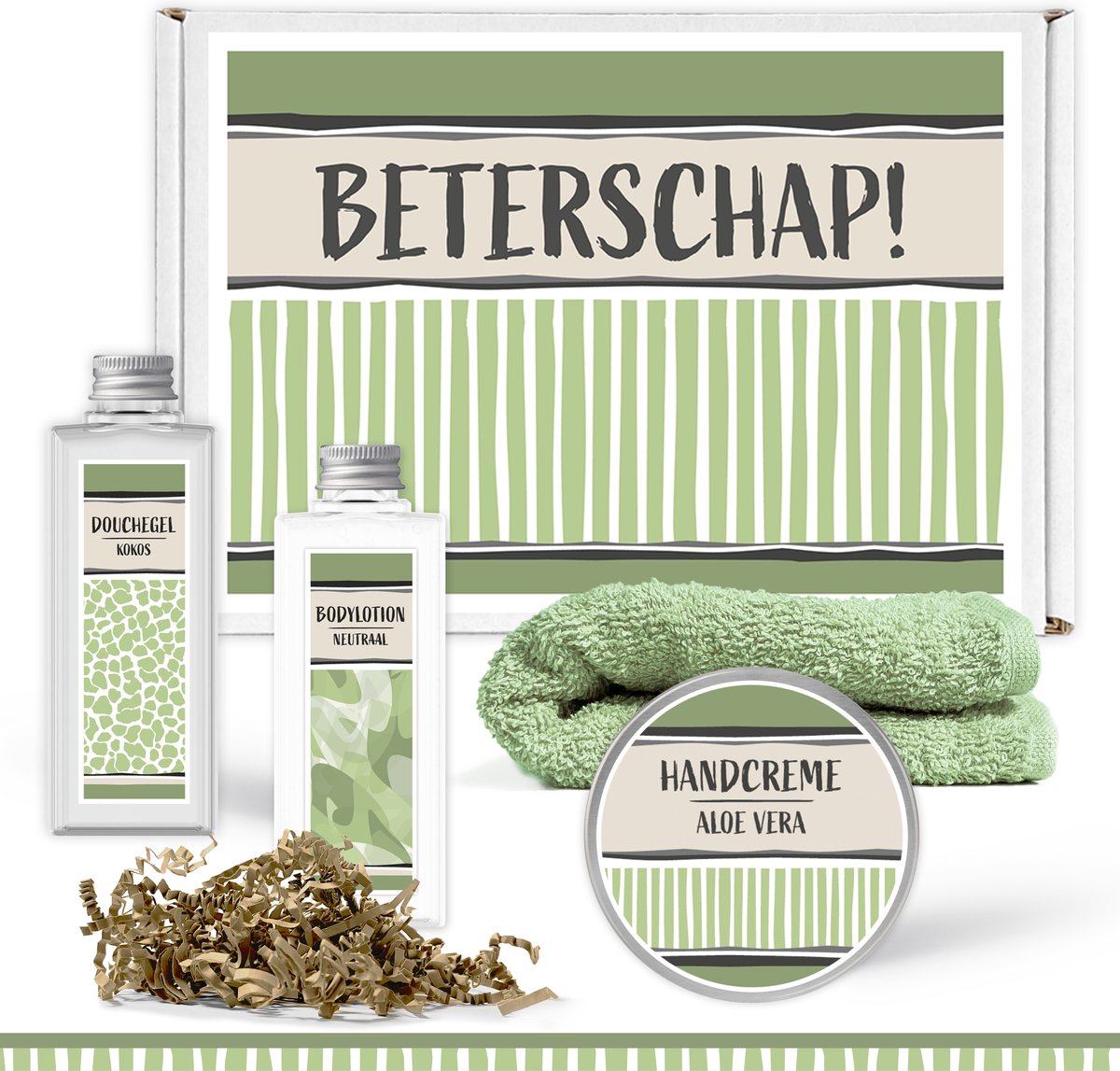 Goedkoopste Brievenbus cadeau Beterschap - 4 Producten - 300 Gram | Brievenbus Cadeau Man - Brievenbus Cadeau Vrouw - Opkikkertje voor haar - Beterschap Cadeau - Moeder - Vriendin - Bodylotion - Douchegel - Handcrème - Brievenbuspakketje