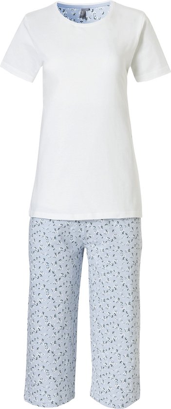 By Louise Dames Capri Korte Pyjama Set Wit / Blauw - Maat XXL