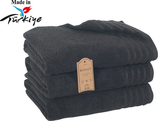Handdoeken Veehaus Sheron XL Zwart - 70x140 - Set de 3 - Serviettes de bain qualité hôtelière - 100% coton