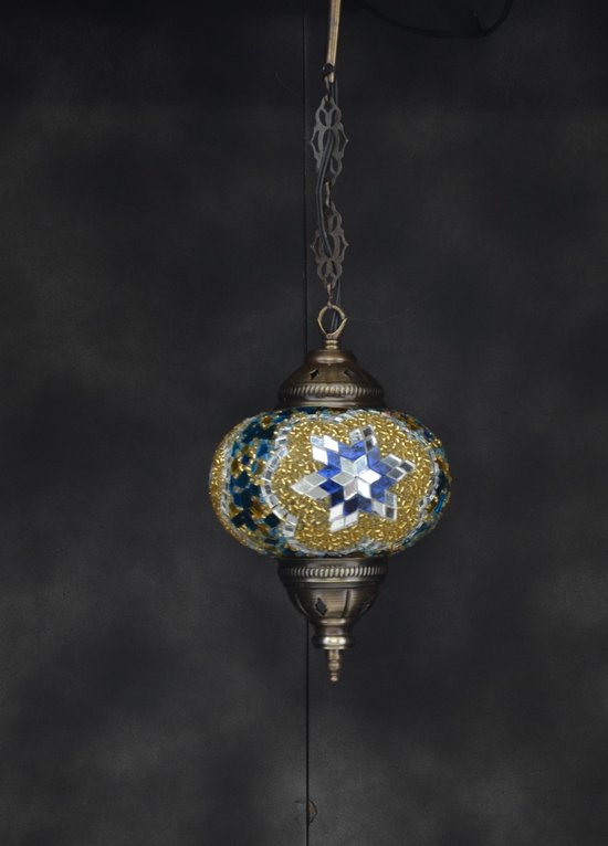 hanglamp met 3 glazen len Oosterse plafondlamp bruine mozaïek