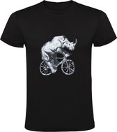 Neushoorn op de fiets Heren T-shirt | dieren | fietsen | bike | grappig