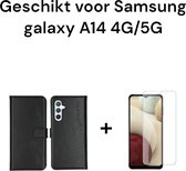 Samsung Galaxy A14 4G & 5G | Boekje zwart + 1x screen protector | Bookcase black + 1x tempered glass