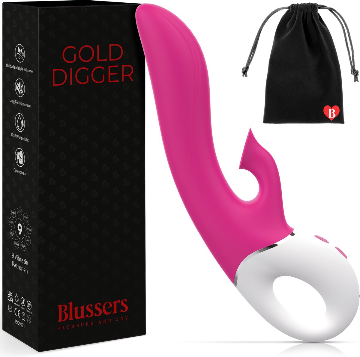 BLUSSERS® - Tarzan Luchtdruk Vibrator Golddigger® - Rabbit Dildo - Vagina & Clitoris Stimulator - G-Spot - Intens Genieten