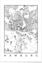 JUNIQE - Poster Hamburg - zwarte stadskaart -20x30 /Wit & Zwart